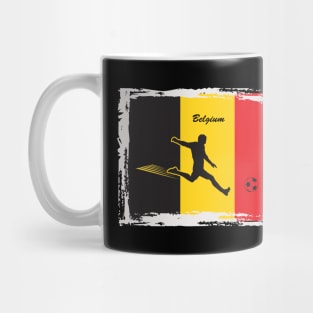 Grunge Belgium Flag & Soccer Player with Soccer Ball Mug